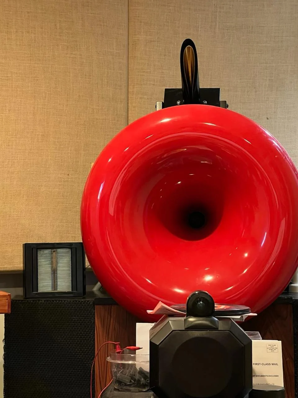 Koupler waveguide close-up — handcrafted super tweeter with red finish